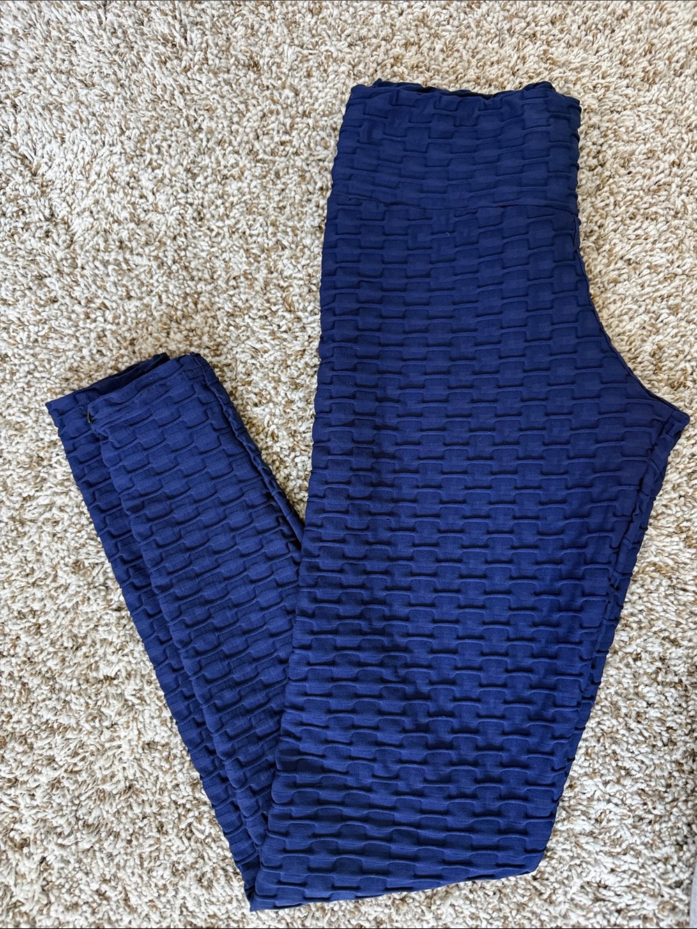 Textured High-Rise Navy Leggings
